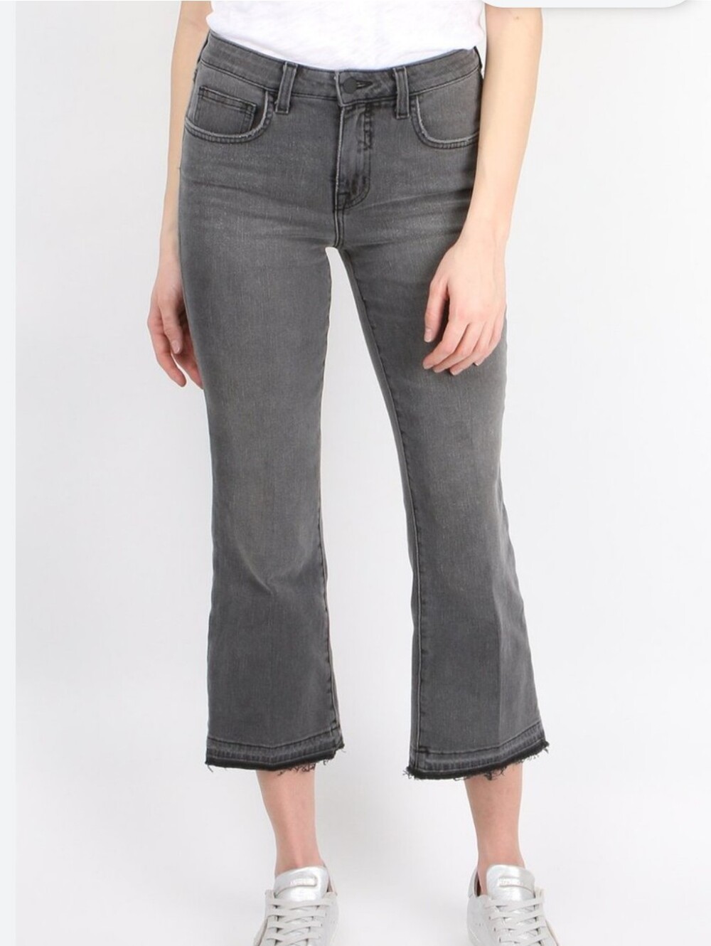 L'AGENCE Serena Crop Baby Flare Jeans Gray 31 Mid Rise Stretch